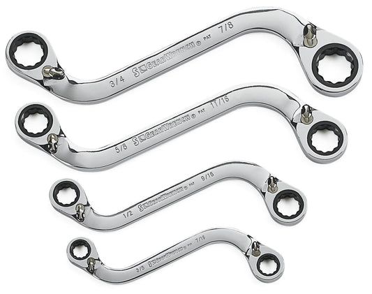 Gearwrench 85399 4 Piece 72-Tooth 12 Point Reversible S-Shape Double Box Ratcheting SAE Wrench Set
