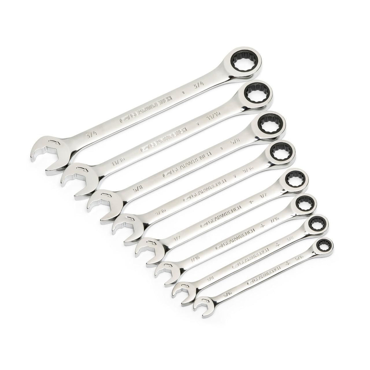 Gearwrench 85599 8 Piece 72-Tooth 12 Point Open End Ratcheting Combination SAE Wrench Set