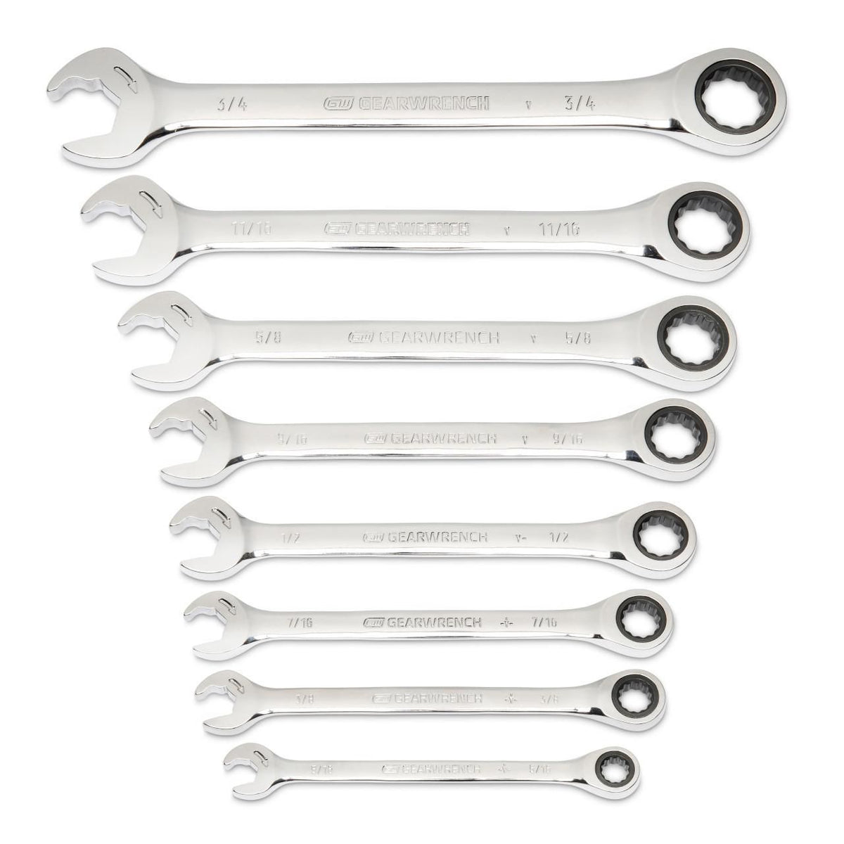 Gearwrench 85599 8 Piece 72-Tooth 12 Point Open End Ratcheting Combination SAE Wrench Set