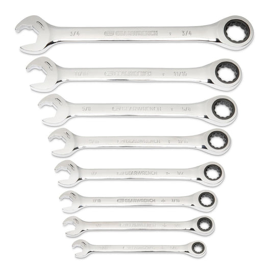 Gearwrench 85599 8 Piece 72-Tooth 12 Point Open End Ratcheting Combination SAE Wrench Set