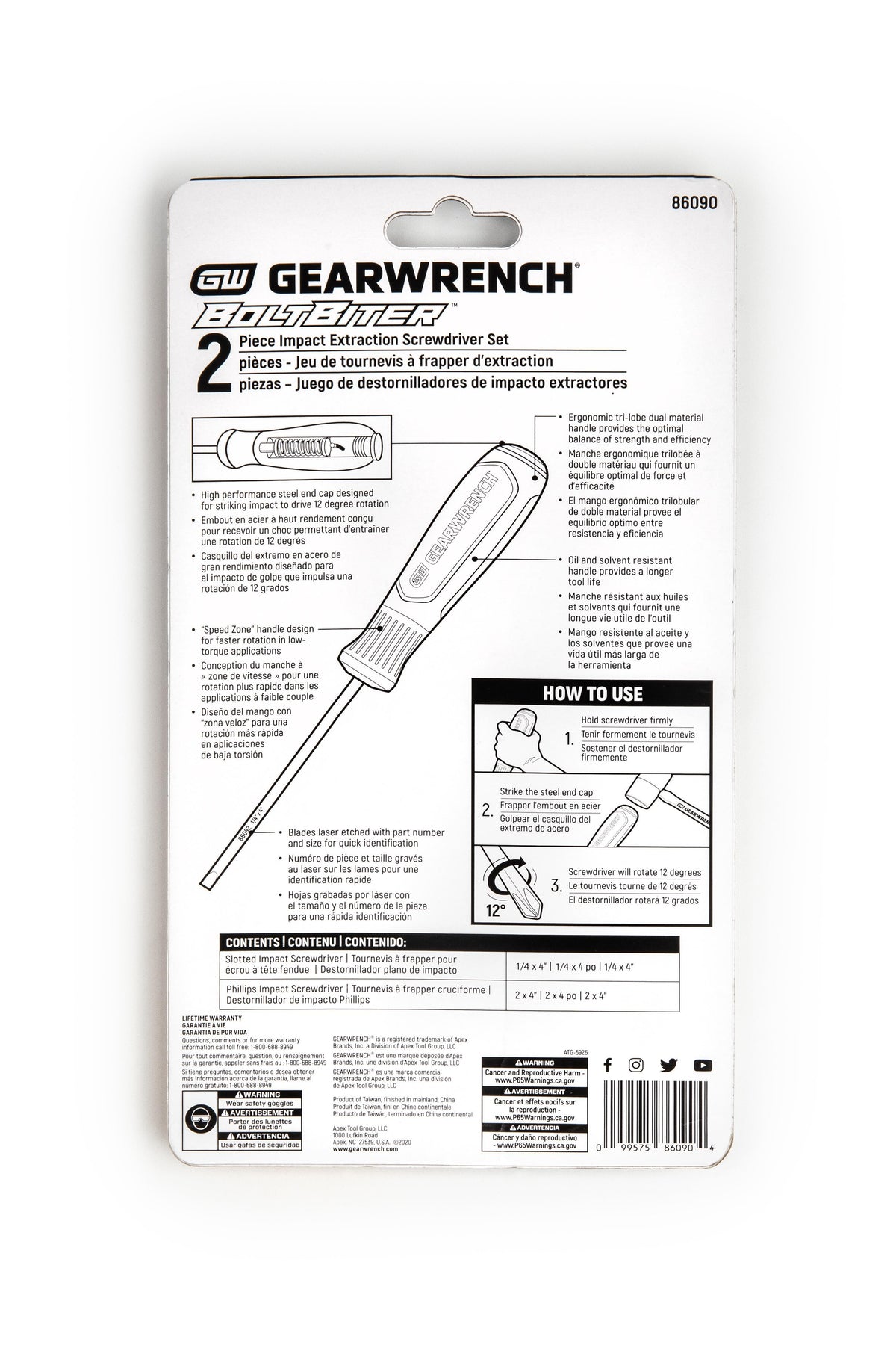 Gearwrench 86090 2 Piece Bolt Biter™ Dual Material Extraction Screwdriver Set