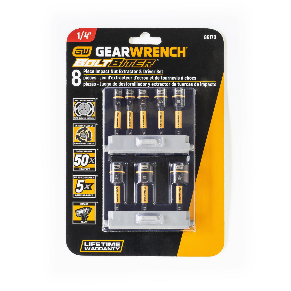 Gearwrench 86170 8 Piece Bolt Biter™ Nut Extractor & Driver Set
