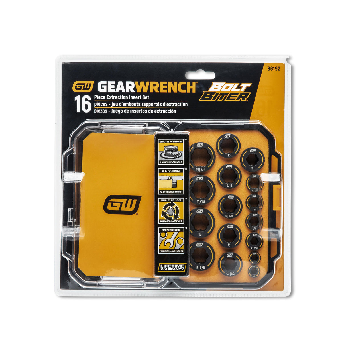 Gearwrench 86192 16 Piece Bolt Biter™ SAE/Metric Wrench Insert Set