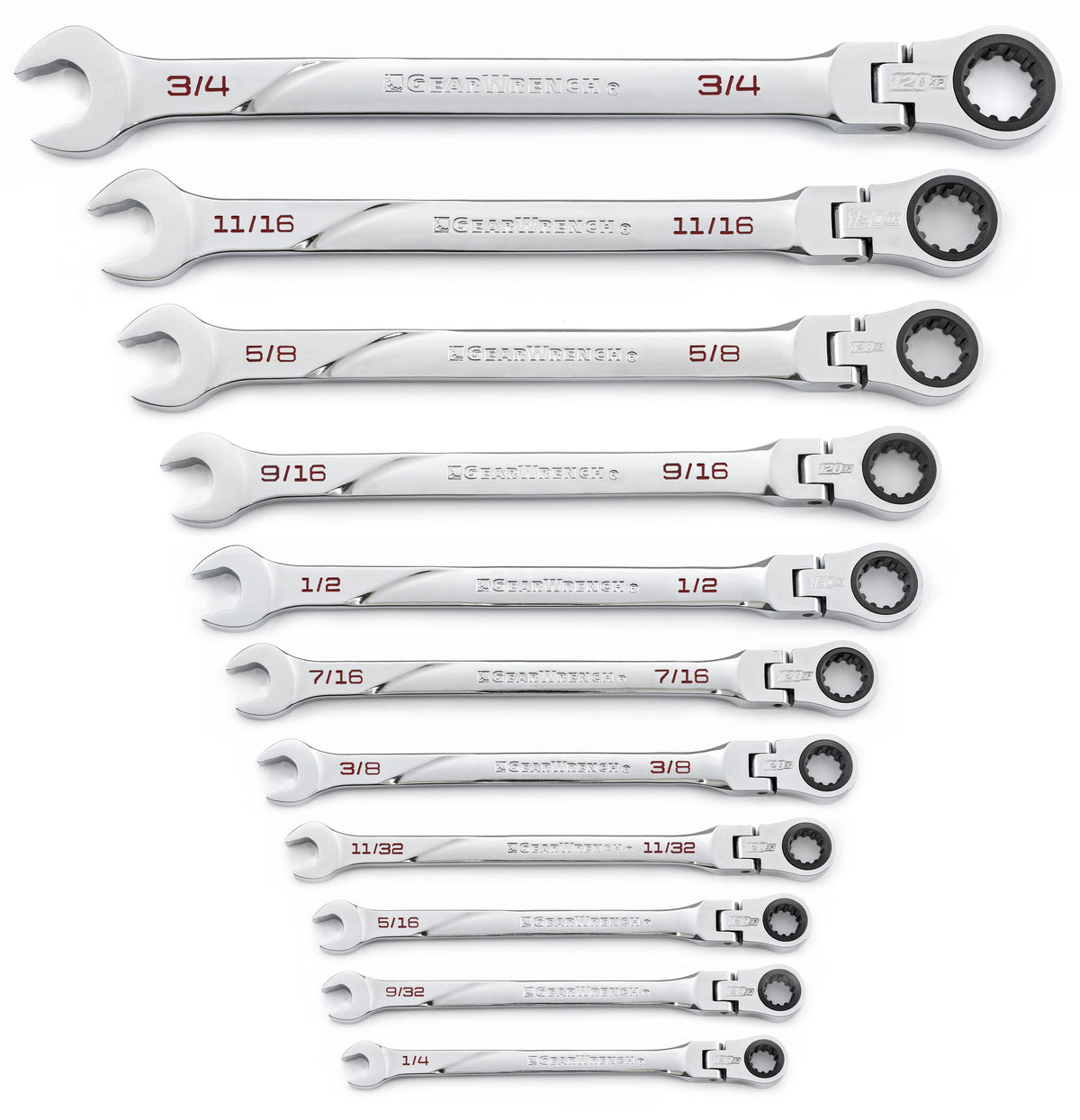 Gearwrench 86247 11 Piece 120XP™ Universal Spline XL Flex Head Ratcheting Combination SAE Wrench Set