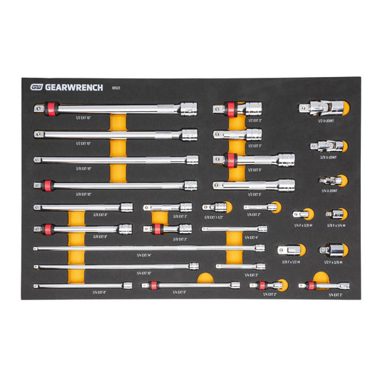 Gearwrench 86523 29 Piece 1/4", 3/8" & 1/2" Drive Master Chrome Drive Tool Accessories Set with Foam Storage Tray