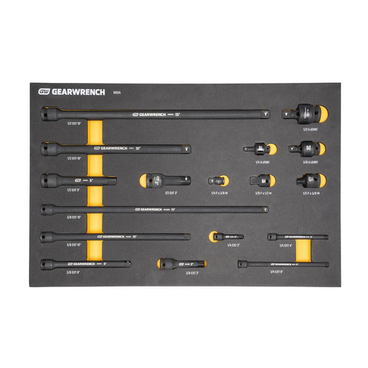 Gearwrench 86524 17 Piece 1/4", 3/8" & 1/2" Impact Drive Tool Accessories Set with Foam Storage Tray