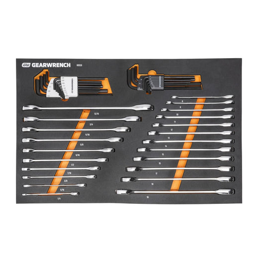 Gearwrench 86528 44 Piece 90T SAE/Metric Combination Ratcheting Wrench & Long Arm Hex Key Set with Foam Storage Tray