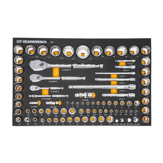 Gearwrench 86529 83 Piece 1/4", 3/8" & 1/2" Drive 90-Tooth SAE/Metric Mechanics Tool Set with Foam Storage Tray