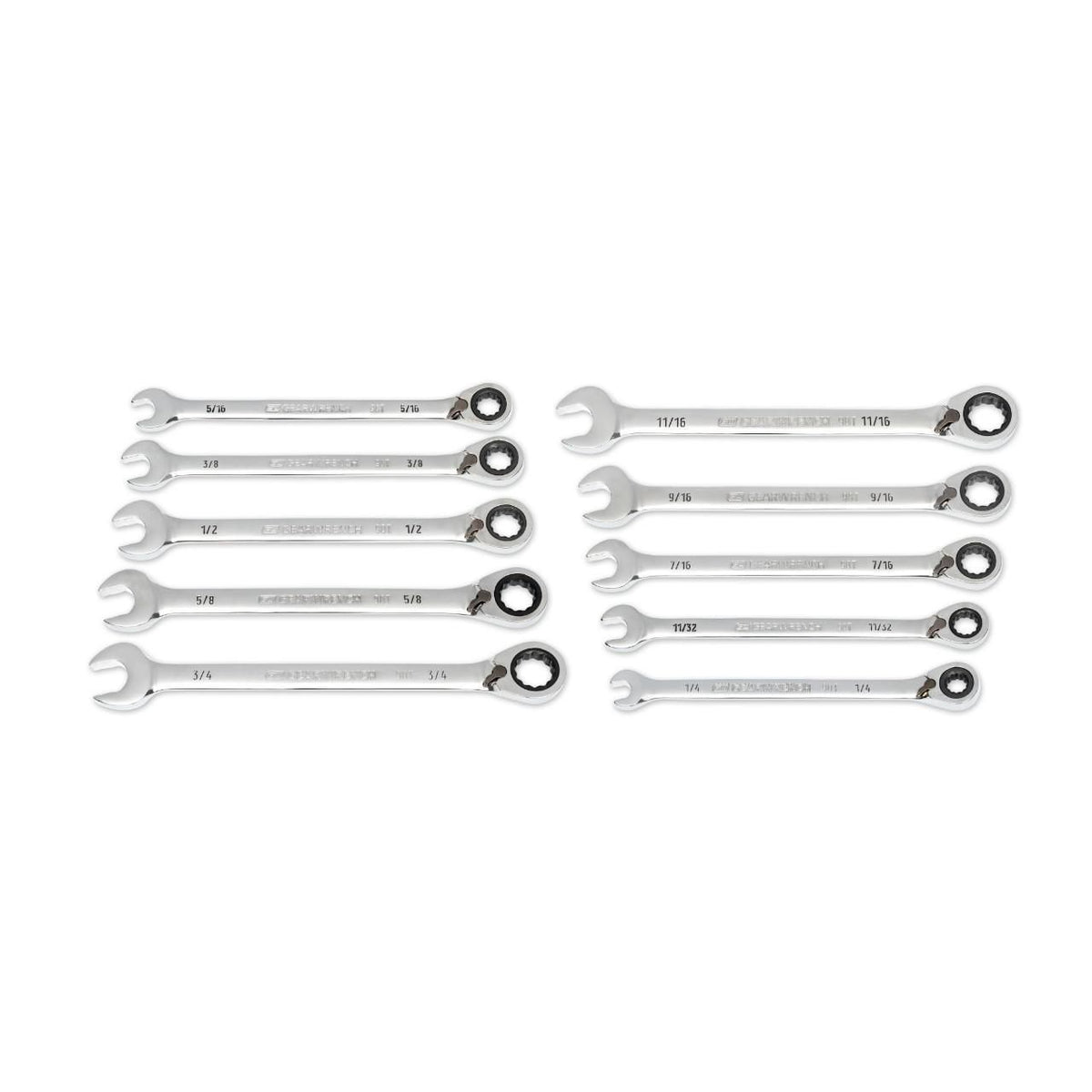 Gearwrench 86658 10 Piece 90-Tooth 12 Point SAE Reversible Ratcheting Wrench Set
