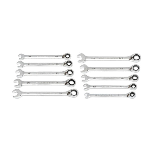 Gearwrench 86658 10 Piece 90-Tooth 12 Point SAE Reversible Ratcheting Wrench Set