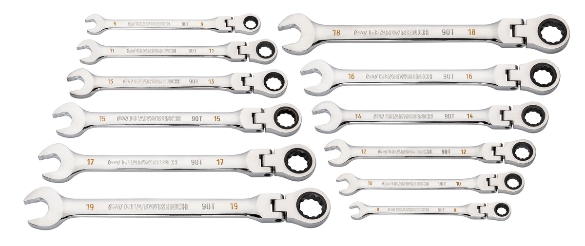 Gearwrench 86727 12 Piece 90-Tooth 12 Point Flex Head Ratcheting Combination Metric Wrench Set