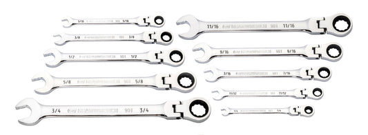 Gearwrench 86758 10 Piece 90-Tooth 12 Point Flex Head Ratcheting Combination SAE Wrench Set