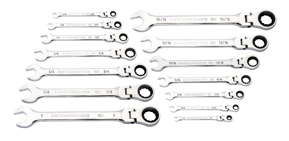 Gearwrench 86759 14 Piece 90-Tooth 12 Point Flex Head Ratcheting Combination SAE Wrench Set