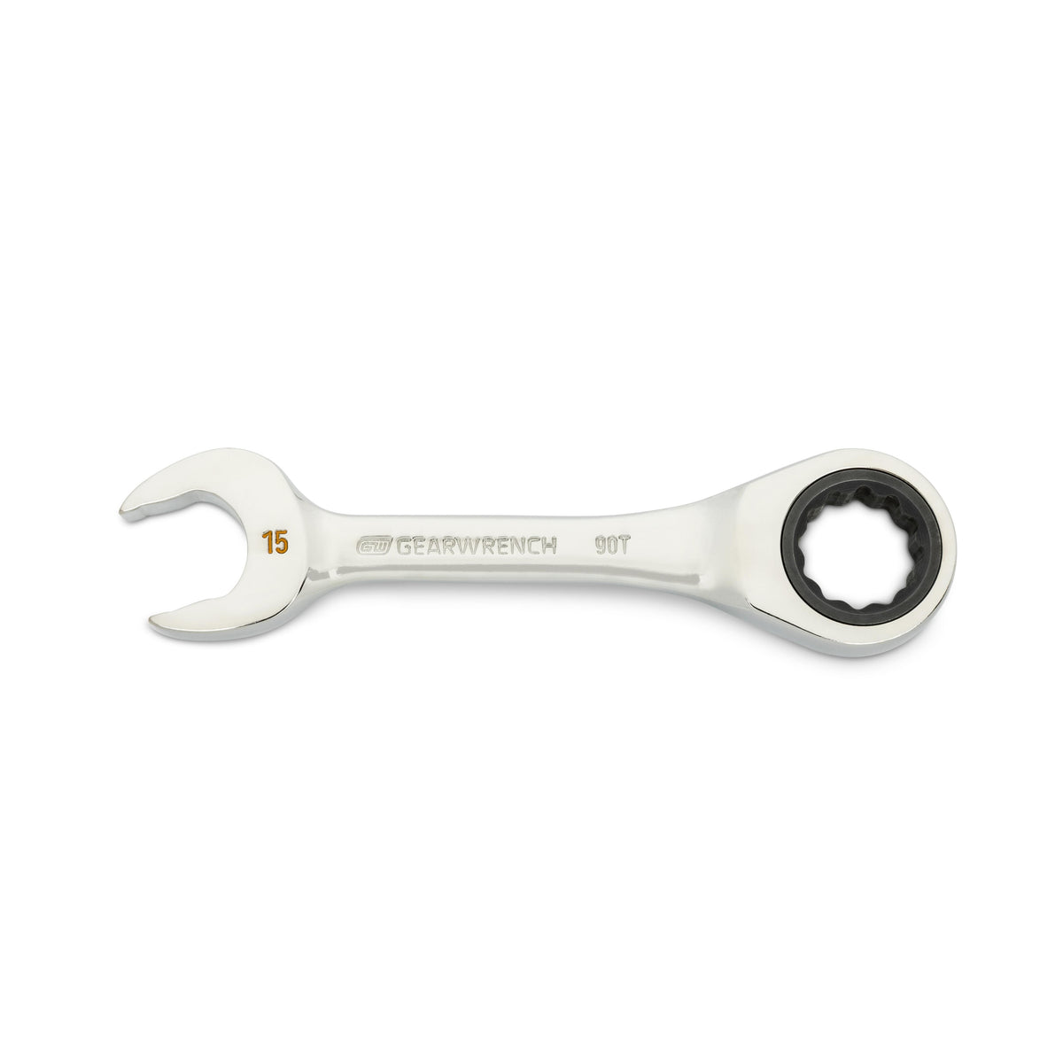 Gearwrench 86845 15mm 90-Tooth 12 Point Stubby Combination Ratcheting Wrench