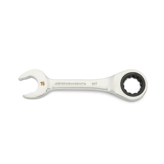Gearwrench 86845 15mm 90-Tooth 12 Point Stubby Combination Ratcheting Wrench