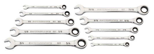 Gearwrench 86958 10 Piece 90-Tooth 12 Point SAE Combination Ratcheting Wrench Set