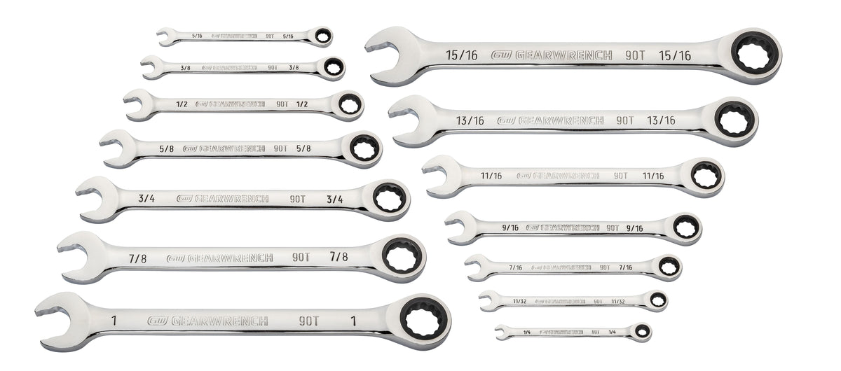 Gearwrench 86959 14 Piece 90-Tooth 12 Point SAE Combination Ratcheting Wrench Set