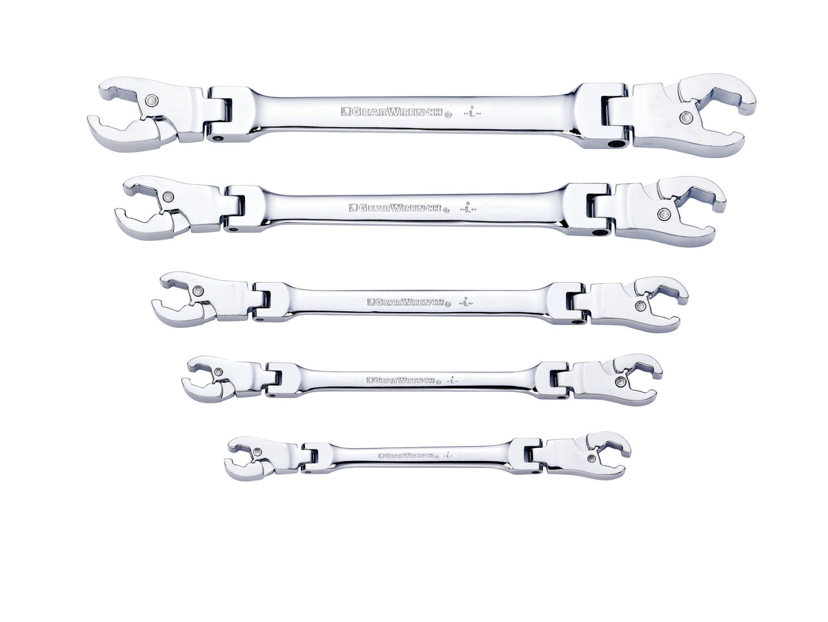 Gearwrench 89100 5 Piece Ratcheting Flex Head Flare Nut SAE Wrench Set