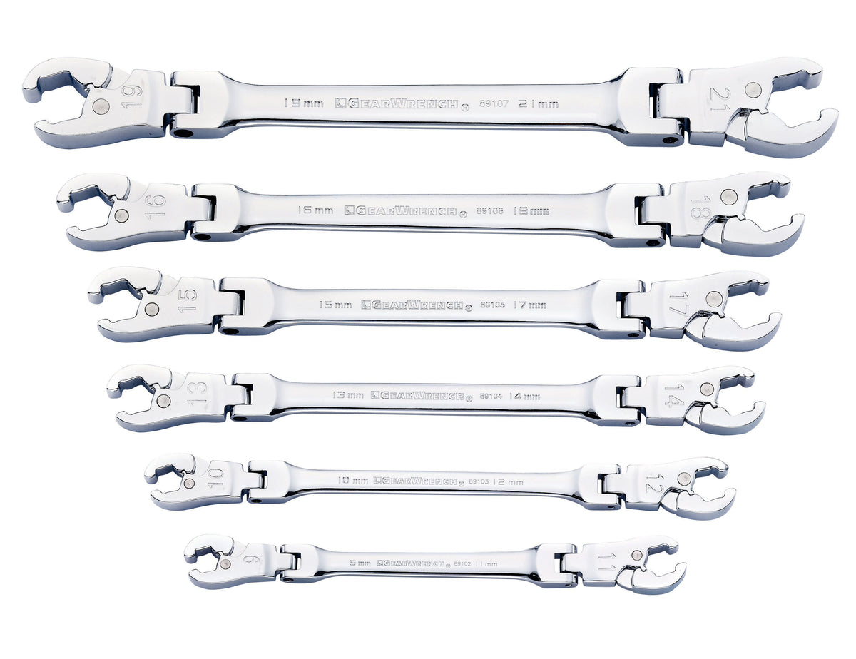 Gearwrench 89101D 6 Piece Ratcheting Flex Head Flare Nut Metric Wrench Set