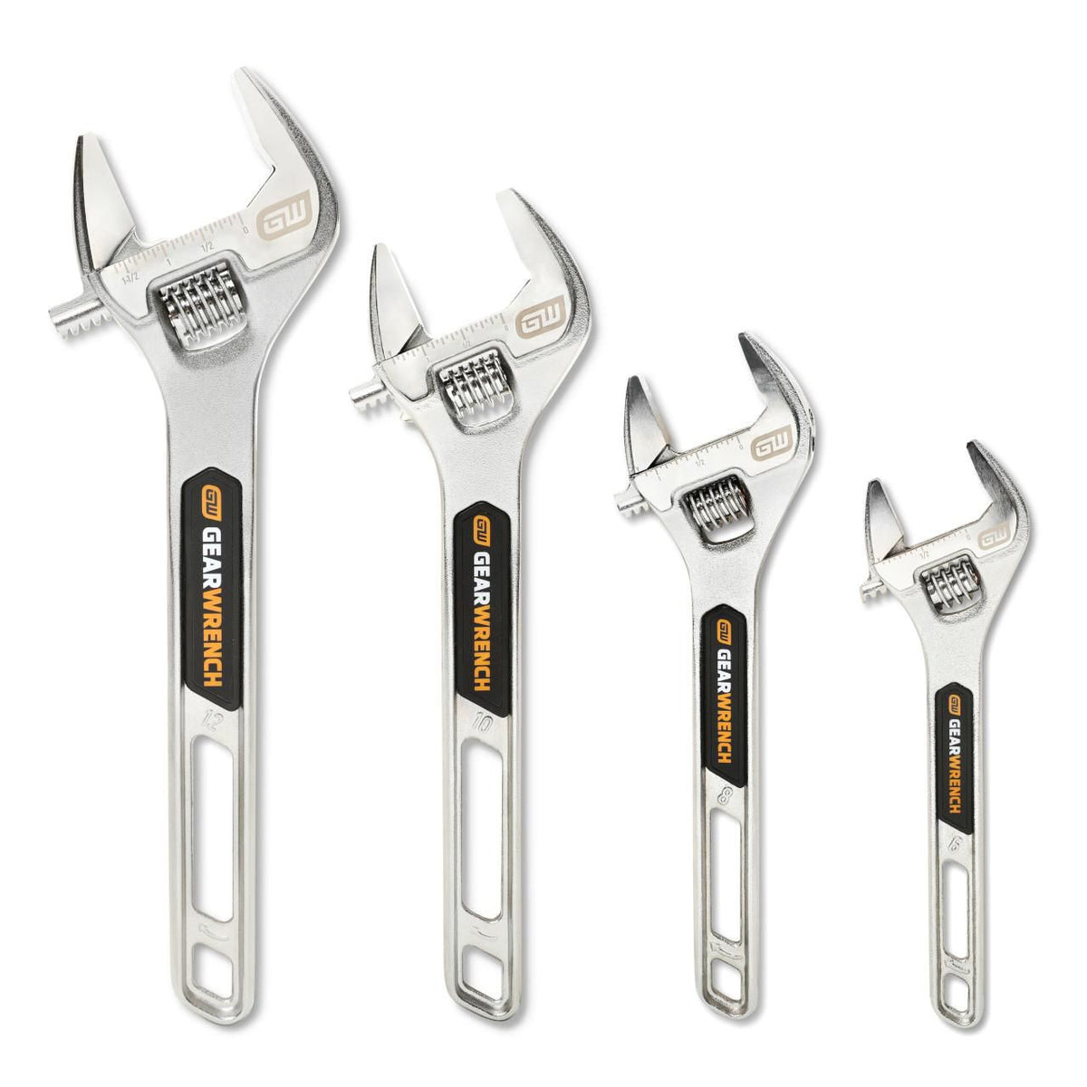 Gearwrench 89755 4 Piece 6", 8", 10", 12" Chrome Adjustable Wrench Set