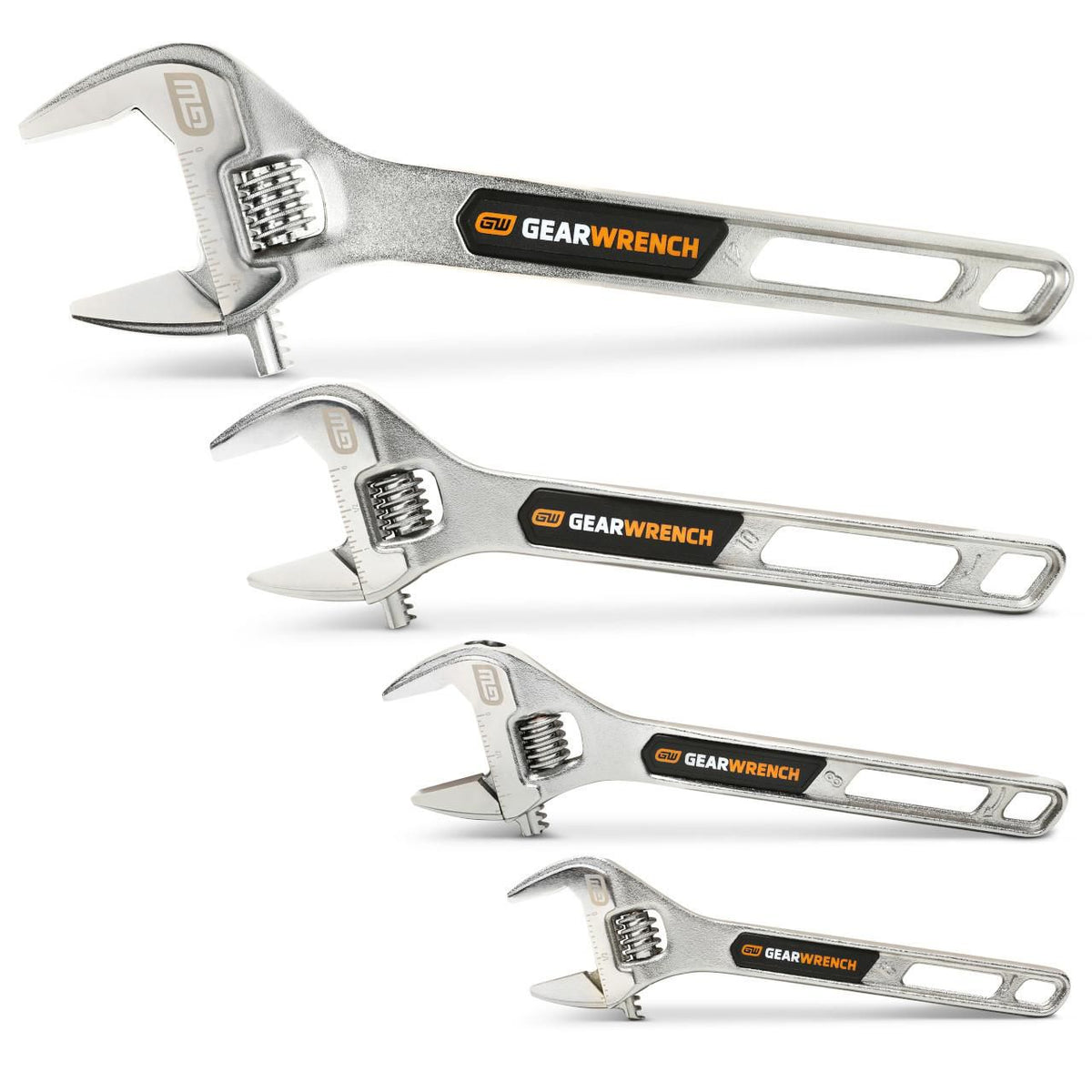 Gearwrench 89755 4 Piece 6", 8", 10", 12" Chrome Adjustable Wrench Set