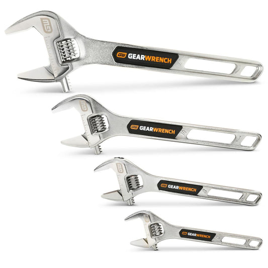 Gearwrench 89755 4 Piece 6", 8", 10", 12" Chrome Adjustable Wrench Set