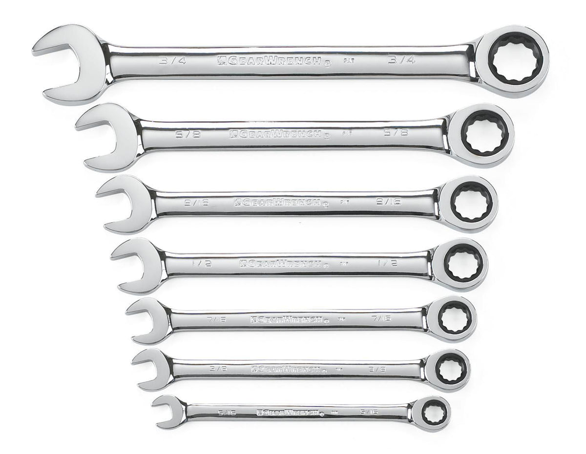 Gearwrench 9317 7 Piece 72-Tooth 12 Point Ratcheting Combination SAE Wrench Set