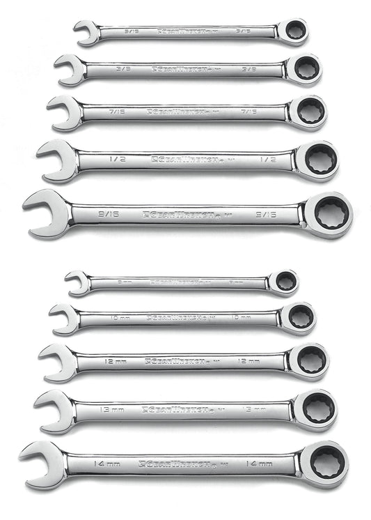 Gearwrench 9418 10 Piece 72-Tooth 12 Point Ratcheting Combination SAE/Metric Wrench Set