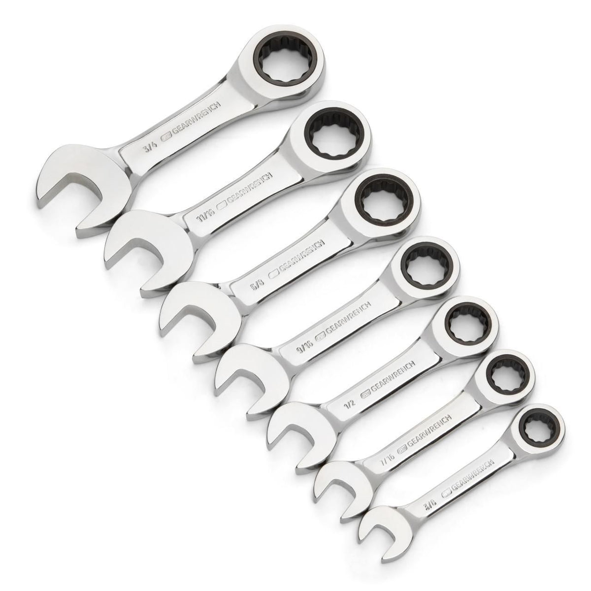 Gearwrench 9507D 7 Piece 72-Tooth 12 Point Stubby Ratcheting Combination SAE Wrench Set