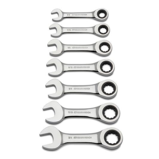 Gearwrench 9507D 7 Piece 72-Tooth 12 Point Stubby Ratcheting Combination SAE Wrench Set