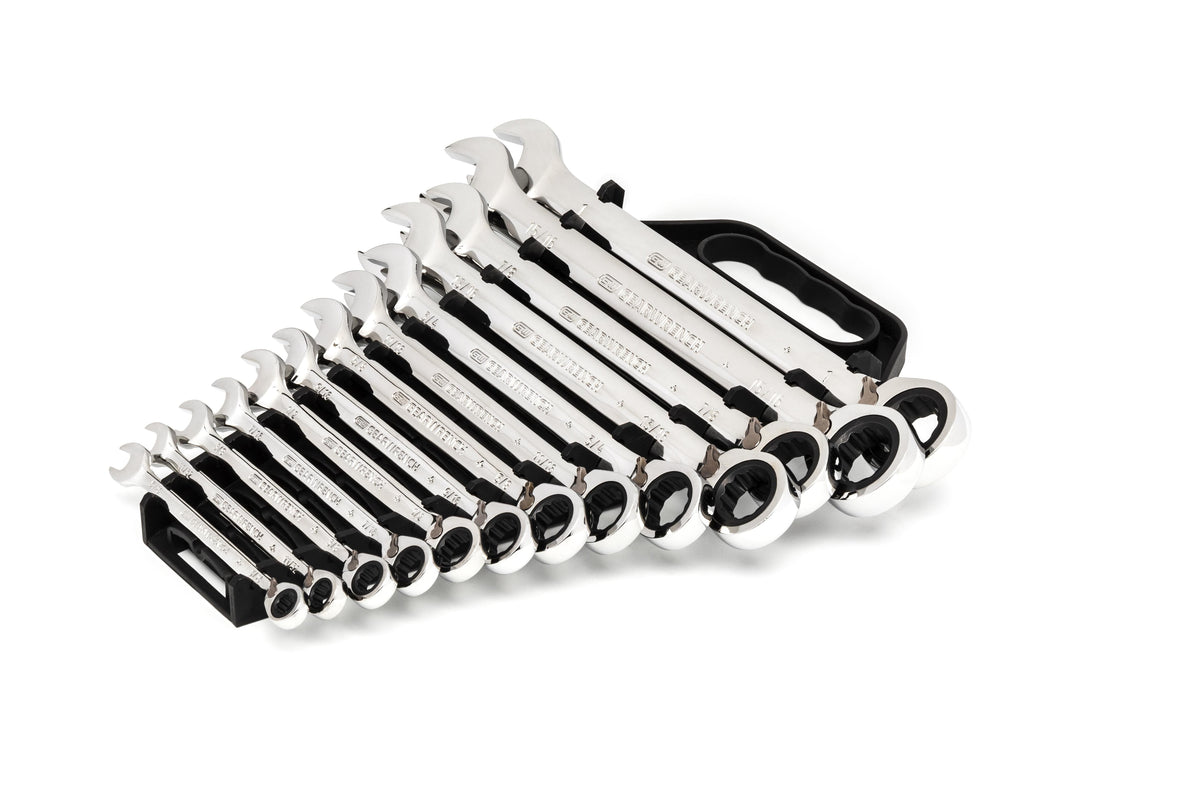 Gearwrench 9509N 13 Piece 72-Tooth 12 Point Reversible Ratcheting Combination SAE Wrench Set