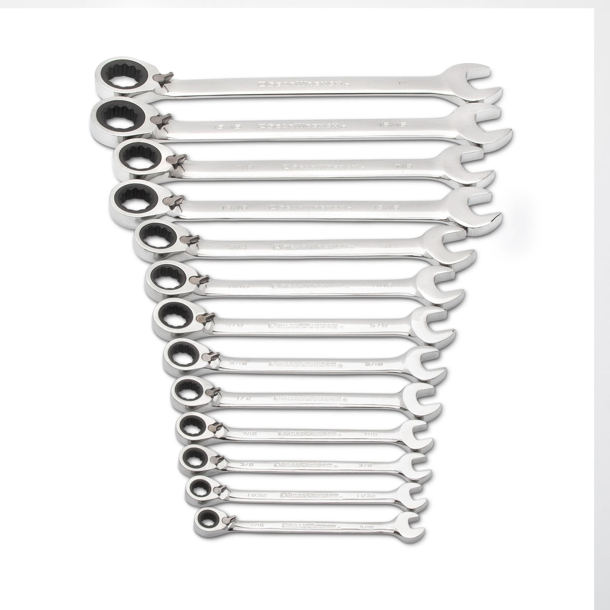 Gearwrench 9509N 13 Piece 72-Tooth 12 Point Reversible Ratcheting Combination SAE Wrench Set