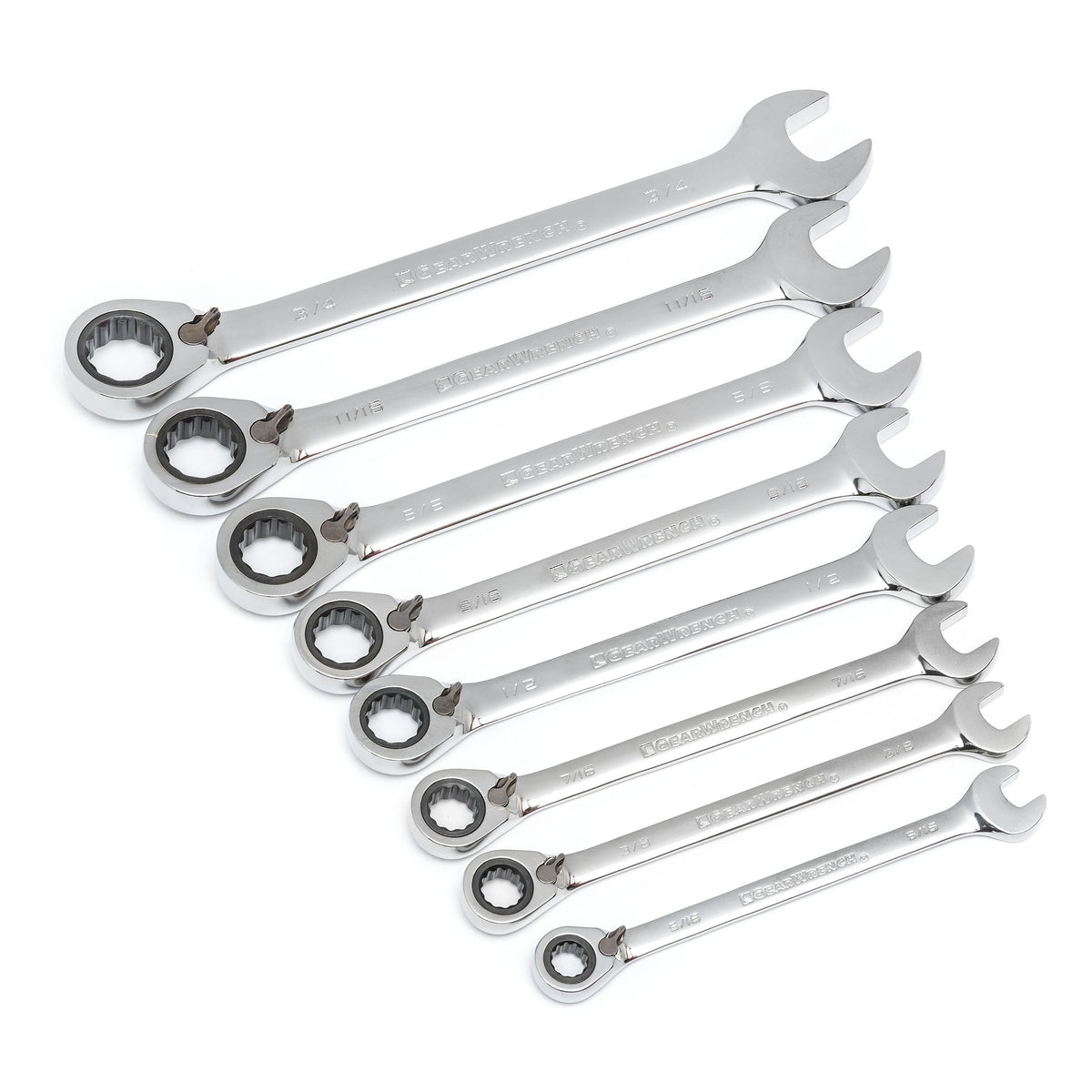 Gearwrench 9533N 8 Piece 72-Tooth 12 Point Reversible Ratcheting Combination SAE Wrench Set
