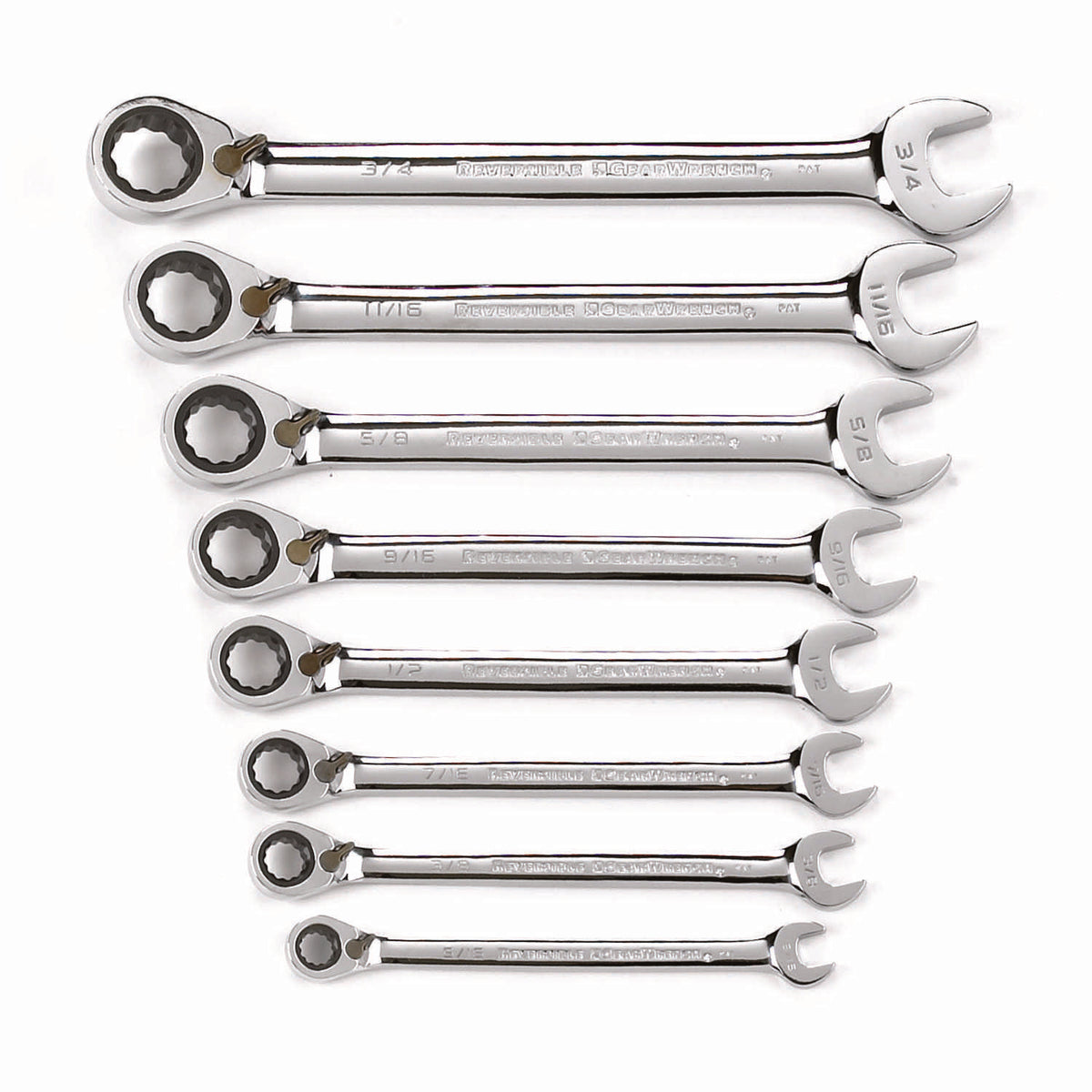 Gearwrench 9533N 8 Piece 72-Tooth 12 Point Reversible Ratcheting Combination SAE Wrench Set