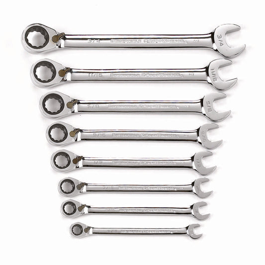 Gearwrench 9533N 8 Piece 72-Tooth 12 Point Reversible Ratcheting Combination SAE Wrench Set