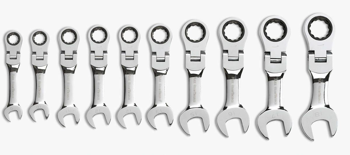 Gearwrench 9550 10 Piece 72-Tooth 12 Point Stubby Flex Head Ratcheting Combination Metric Wrench Set