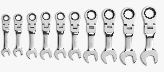 Gearwrench 9550 10 Piece 72-Tooth 12 Point Stubby Flex Head Ratcheting Combination Metric Wrench Set