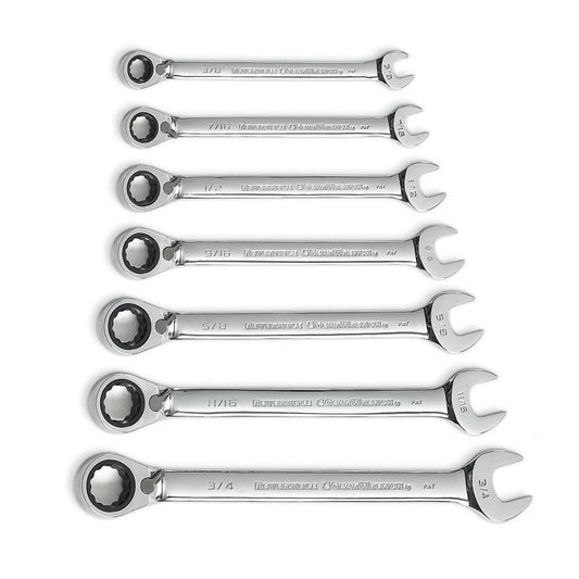 Gearwrench 9567RN 7 Piece 72-Tooth 12 Point Reversible Ratcheting Combination SAE Wrench Set with Tool Roll