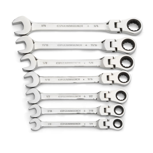 Gearwrench 9700 7 Piece 72-Tooth 12 Point Flex Head Ratcheting Combination SAE Wrench Set