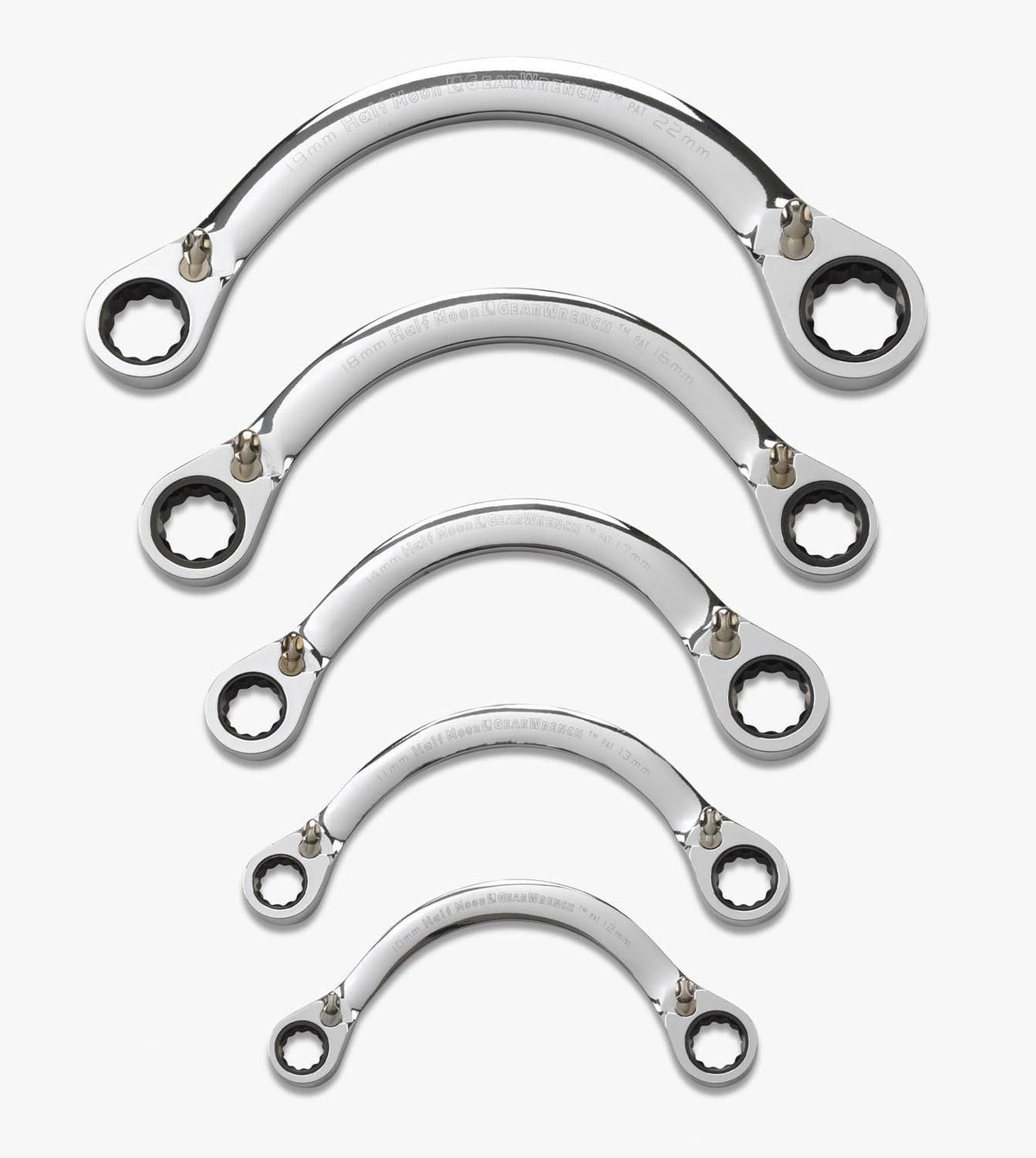 Gearwrench 9850 5 Piece 72-Tooth 12 Point Reversible Half Moon Double Box Ratcheting Metric Wrench Set