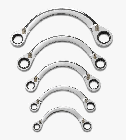 Gearwrench 9850 5 Piece 72-Tooth 12 Point Reversible Half Moon Double Box Ratcheting Metric Wrench Set