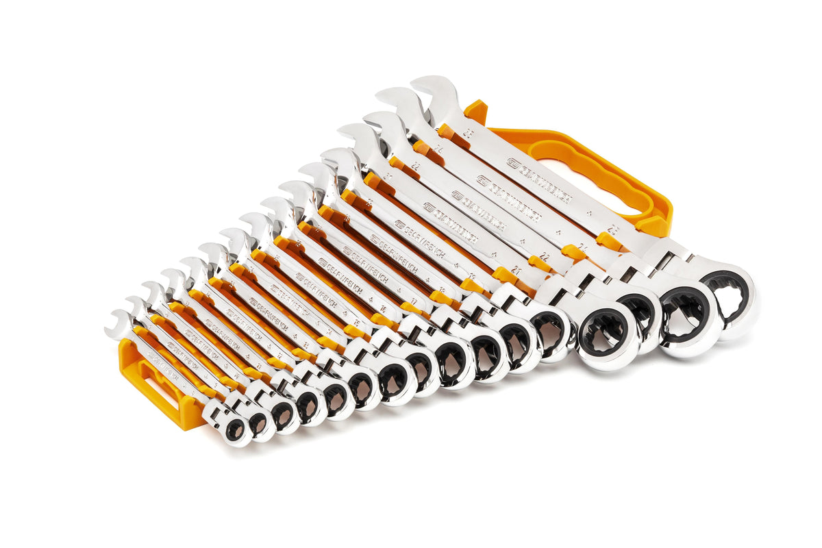 Gearwrench 9902D 16 Piece 72-Tooth 12 Point Flex Head Ratcheting Combination Metric Wrench Set