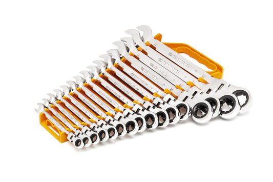 Gearwrench 9902D 16 Piece 72-Tooth 12 Point Flex Head Ratcheting Combination Metric Wrench Set