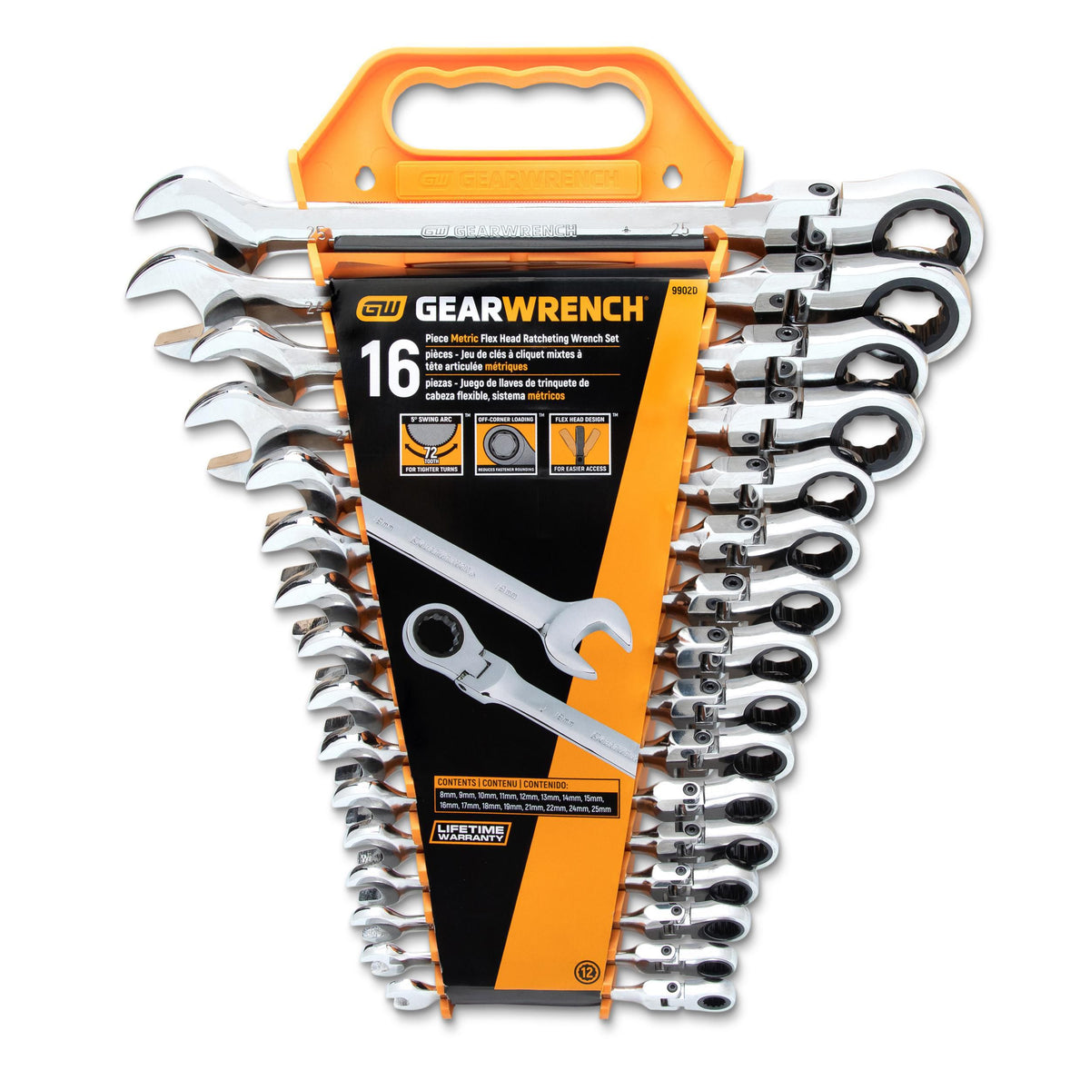 Gearwrench 9902D 16 Piece 72-Tooth 12 Point Flex Head Ratcheting Combination Metric Wrench Set