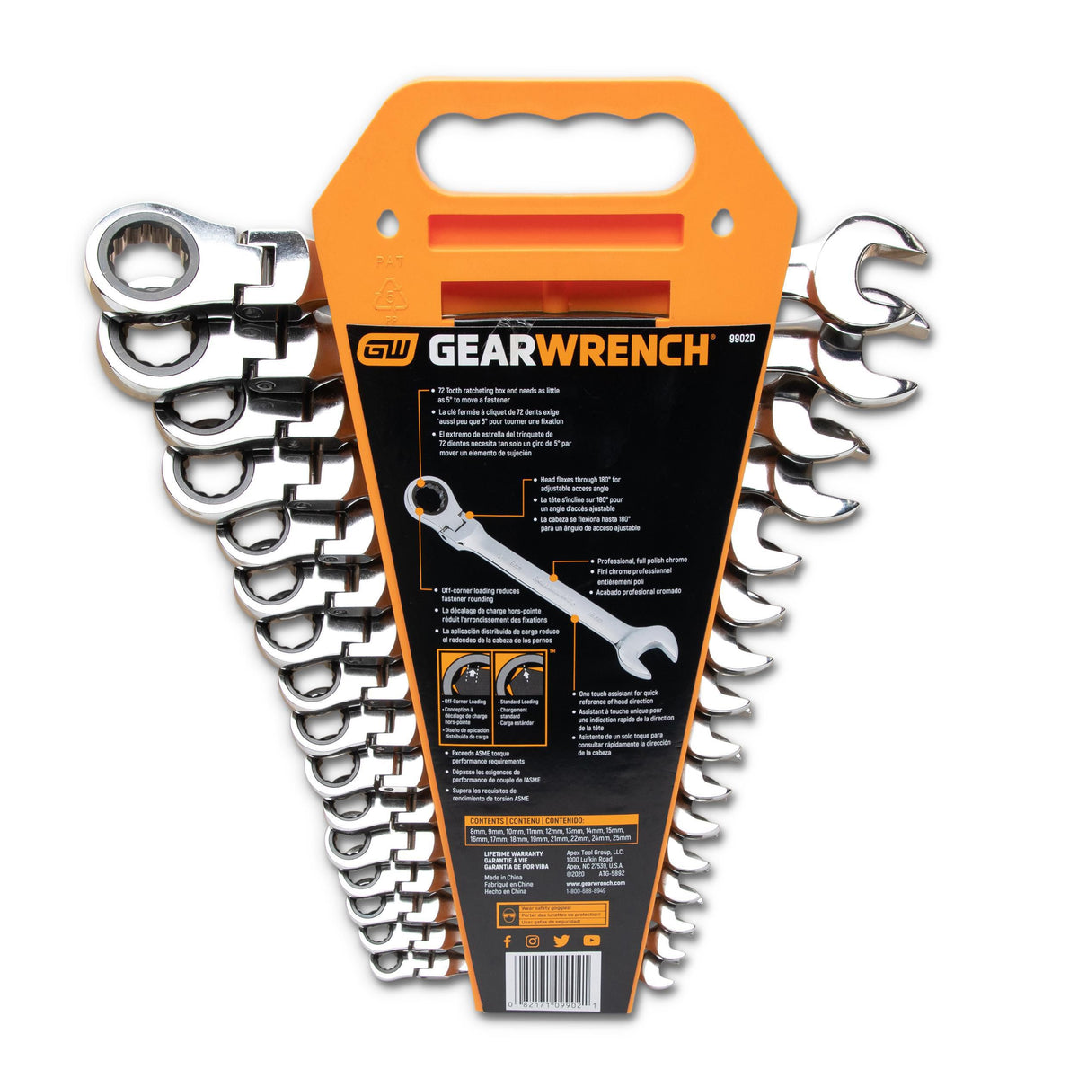 Gearwrench 9902D 16 Piece 72-Tooth 12 Point Flex Head Ratcheting Combination Metric Wrench Set