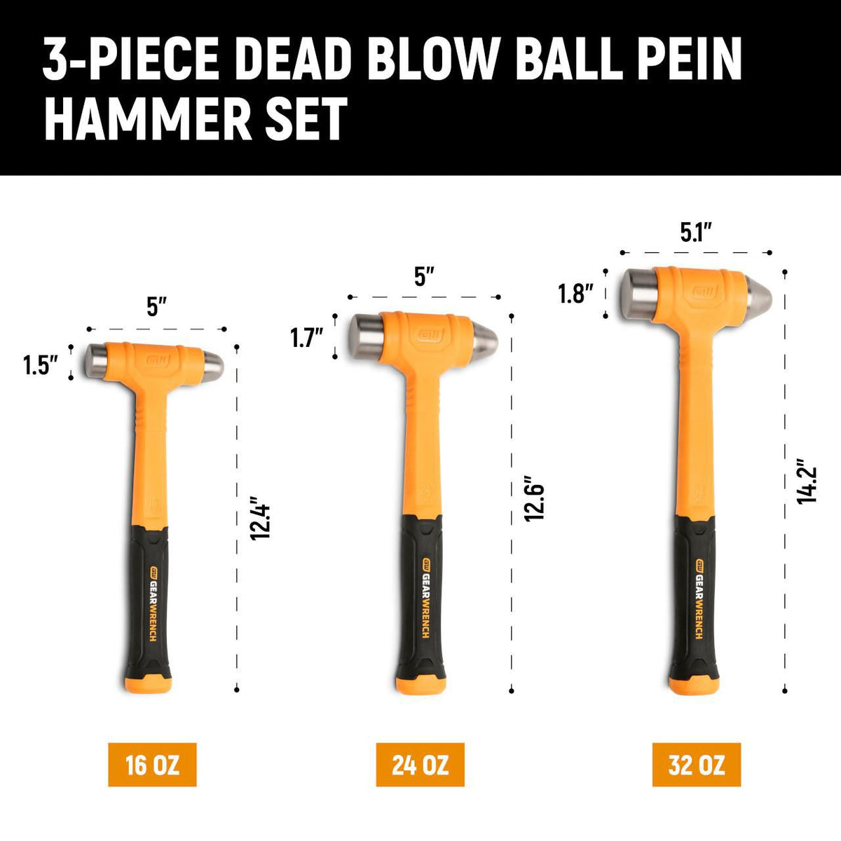 Gearwrench GWH3PCDBBP 3 Piece Dead Blow Ball Pein Hammer Set