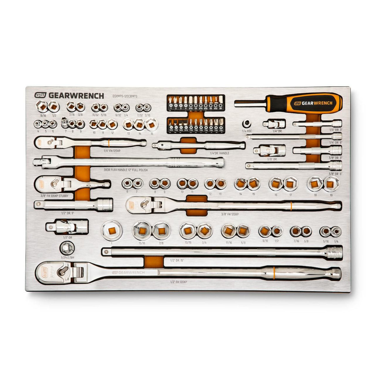 Gearwrench GSXMTSKITA 132 Piece 1/4", 3/8" and 1/2" Drive 120XP Mechanics Tool Sets in Premium Foam Trays