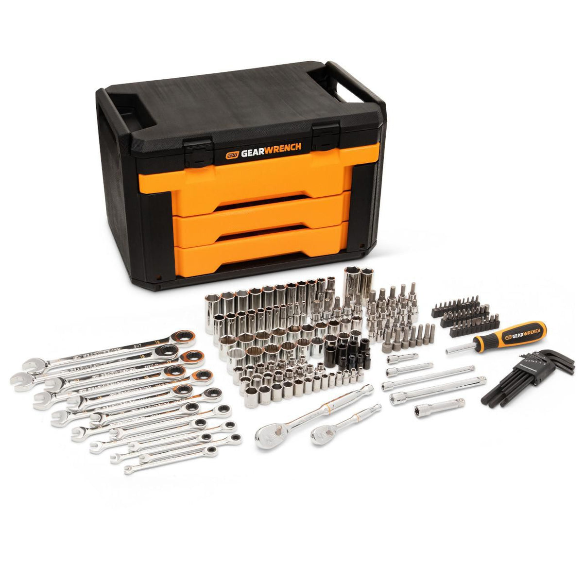 Gearwrench GW168MM 168 Piece 1/4" & 3/8" Drive 90-Tooth Metric Mechanics Tool Set