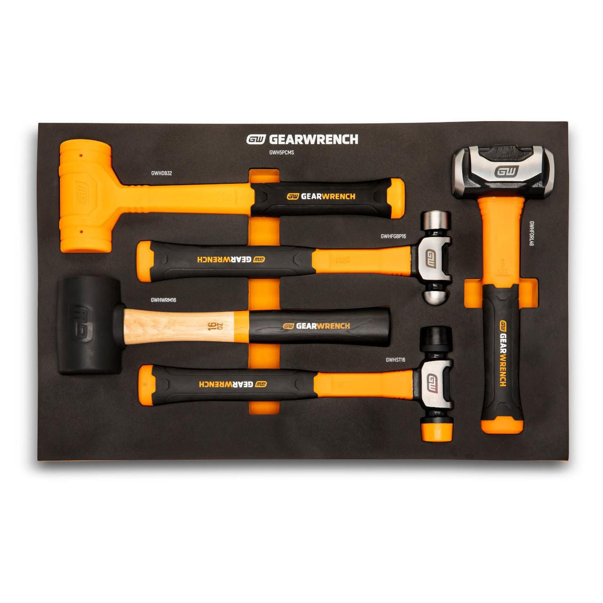 Gearwrench GWH5PCMS 5 Piece Mixed Hammer Set in Foam Storage Tray