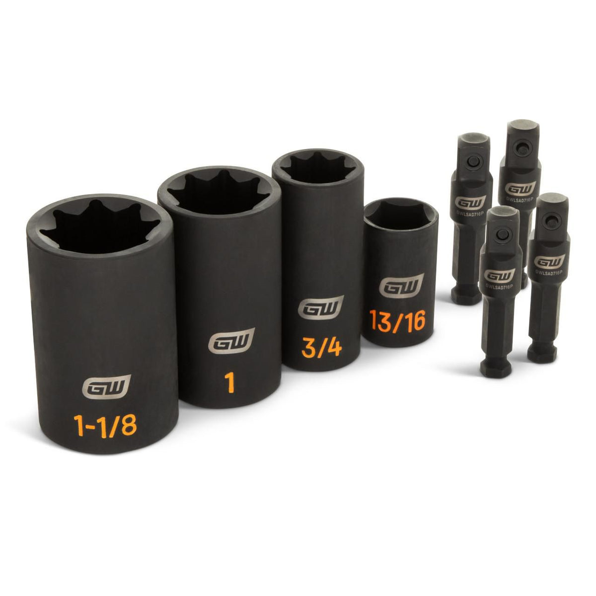 Gearwrench GWLS8PX4 8 Piece 8 Point Lineman Double Square Deep SAE Impact Socket Set